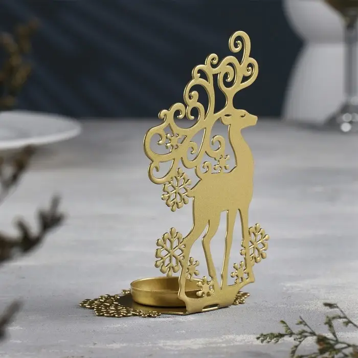 Подсвечник "Олень" металл на одну свечу, 6,5х9,6х14,5 см, золотой