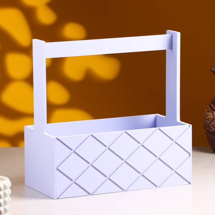 Кашпо деревянное Кашпо деревянное "Эллада большая, сетка", с ручкой, 25×12,5×10(25) см Лавандовый