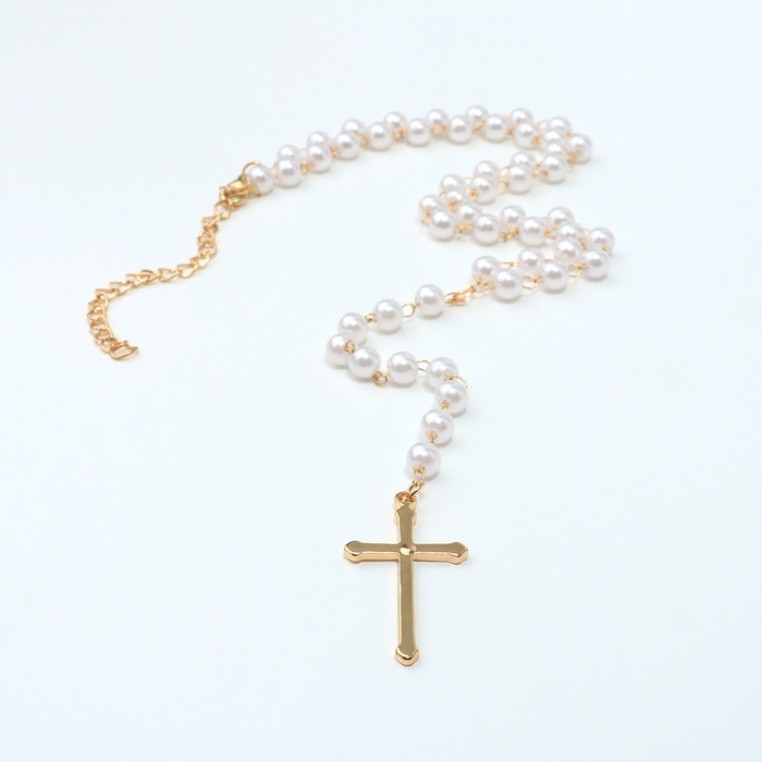 Кулон с жемчугом &laquo;Крестик&raquo; цвет золото, 40см