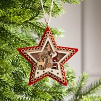 Ёлочная игрушка &laquo;Красная звезда с Дедом Морозом&raquo;, от батареек, свечение тёплое белое