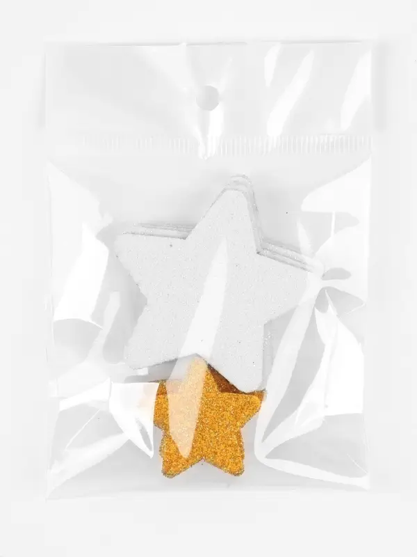 Декор "Звезда" цвет серебро, золото 2 размера, фоам глиттер 5 и 3 см, набор 10 шт