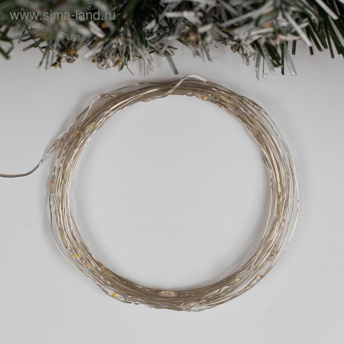 Гирлянда &laquo;Нить&raquo; 5 м роса, IP65, серебристая нить, 50 LED, 8 режимов, батарейки AAх3 (нет в комплекте), свечение мульти