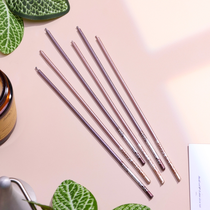 Набор свечей в торт, 6 штук "Happy", 17 см, фиолетовый с металликом