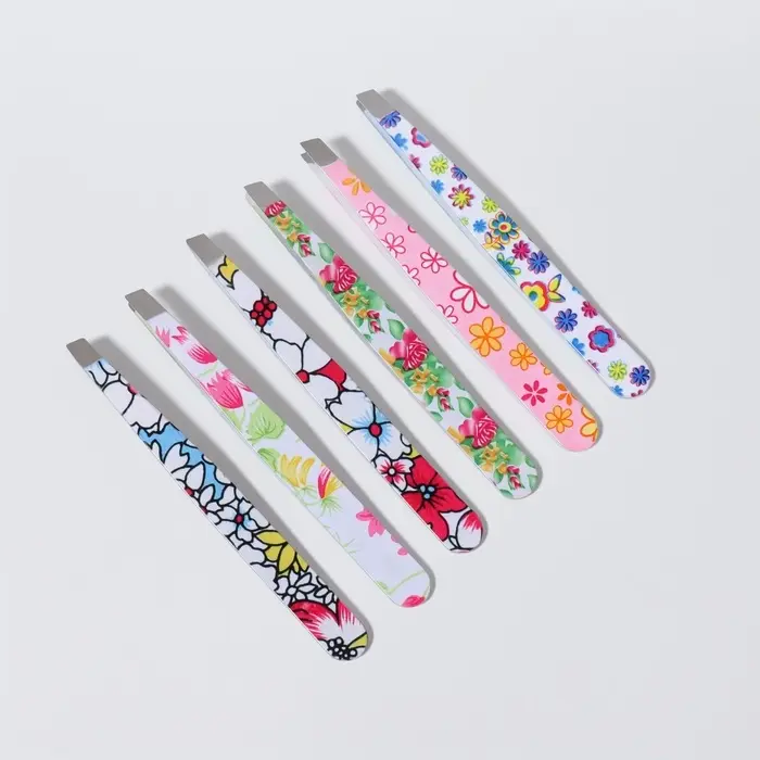 Пинцет скошенный, широкий, 9.5 см, МИКС