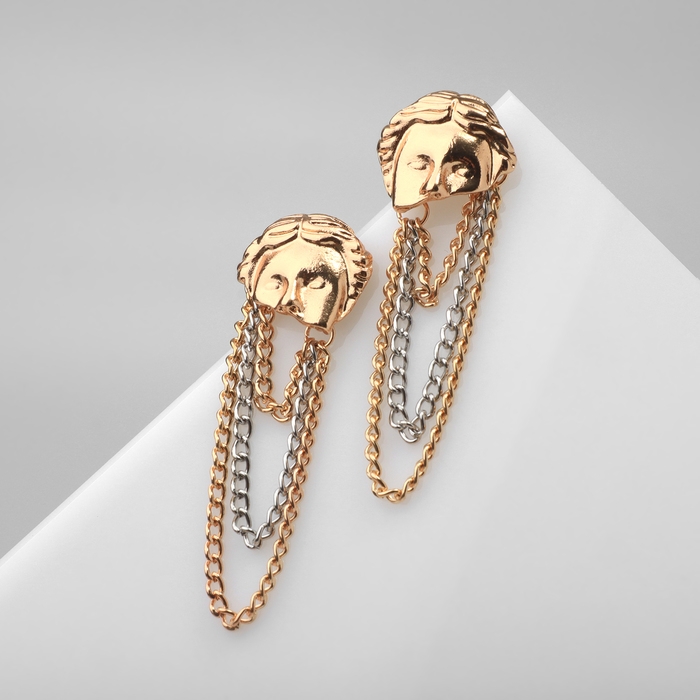 Серьги металл &laquo;Лица&raquo; цепи, цвет золото с серебром
