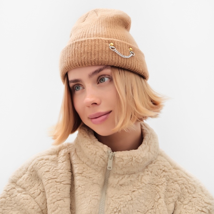 Шапка женская MINAKU, цвет бежевый, р-р 56-58 Шапка женская MINAKU, цвет бежевый, р-р 56-58