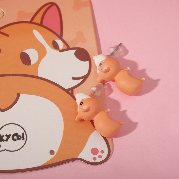 Серьги из полимерной глины &laquo;Корги&raquo;, цвет оранжевый