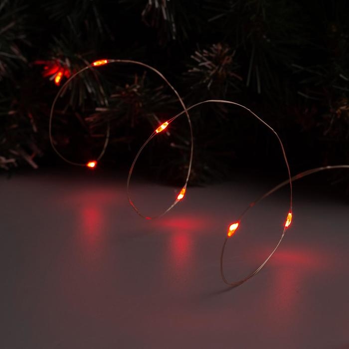 Гирлянда &laquo;Нить&raquo; 1 м роса, IP20, серебристая нить, 10 LED, батарейки CR2032х2 (в комплекте), свечение красное