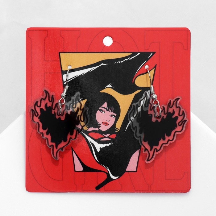 Серьги акрил &laquo;Сердце&raquo; горящее, цвет чёрный