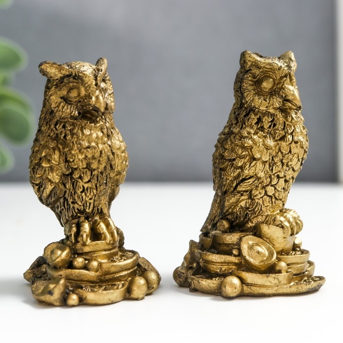 Нэцке полистоун под бронзу Нэцке полистоун под бронзу "Филины на монетах" набор 2 шт 6х3,5х4 см