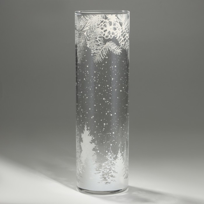 Ваза для цветов, новогодняя &laquo;Снежный лес&raquo;, на Новый год, стекло, высота 26, 3 см