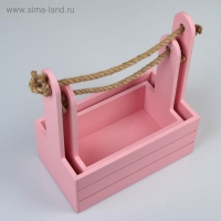 Набор кашпо деревянных 2 в 1 (25&times;15&times;30; 21&times;12&times;23 см) "Dear", ручка канат, розовый