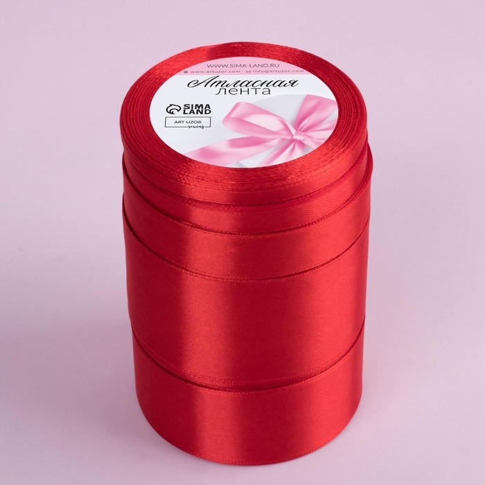 Набор атласных лент, 5 шт, размер лент: 6/10/20/40/50 мм &times; 23 &plusmn; 1 м, цвет красный