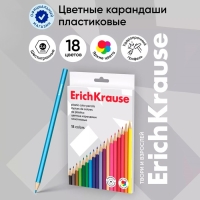 Карандаши 18 цветов ErichKrause, пластик, шестигранные, мягкий 2.6 мм грифель, картонная упаковка, легкая заточка, европодвес