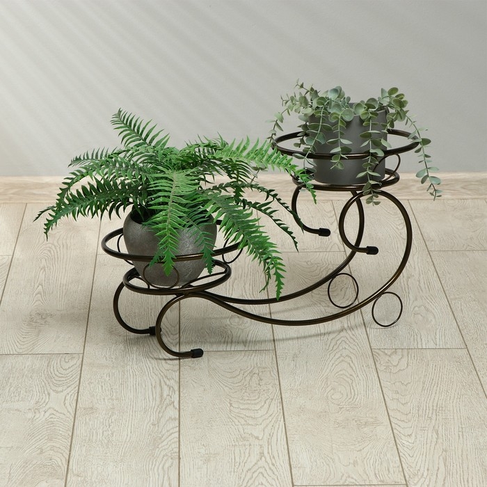 Подставка для цветов, напольная, на 2 горшка, d = 14 см, бронзовая, &laquo;Букет&raquo;