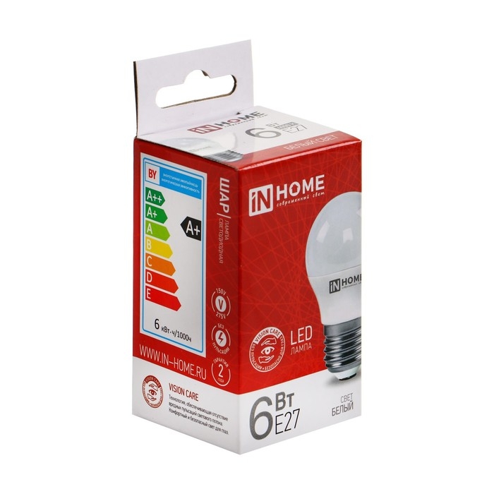 Лампа светодиодная IN HOME LED-ШАР-VC, Е27, 6 Вт, 230 В, 4000 К, 540 Лм