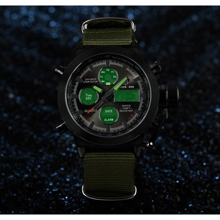 Часы наручные электронные, d-4.4 см, с будильником, календарем, подсветкой, 1 АТМ