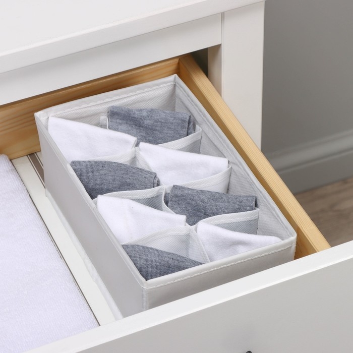 Органайзер для хранения белья LaDо́m, 8 ячеек, 24&times;14&times;10 см, цвет серый