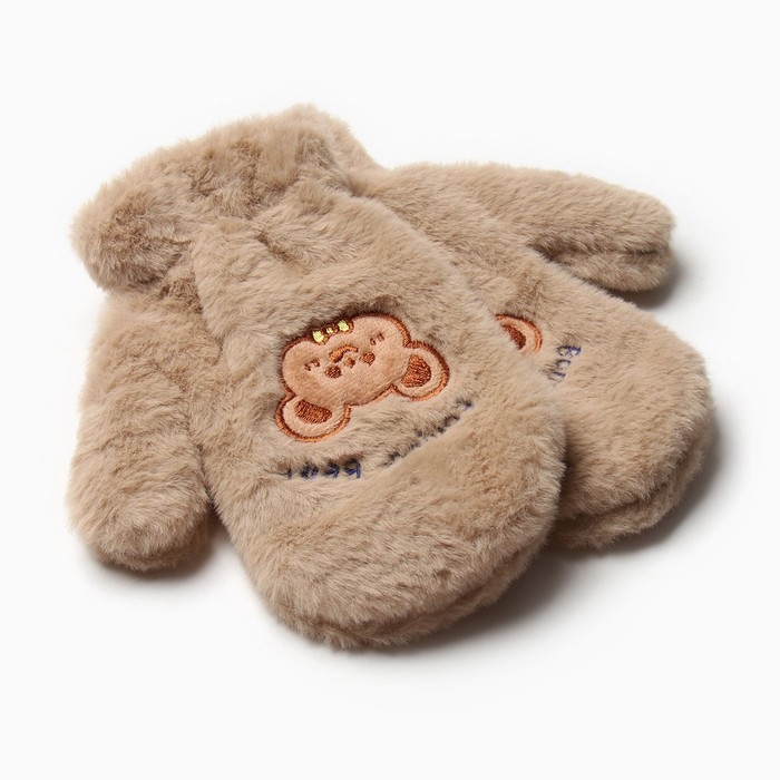 Варежки подростковые MINAKU Мишка вышивка 24 см цвет коричневый Варежки подростковые MINAKU Мишка вышивка 24 см цвет коричневый