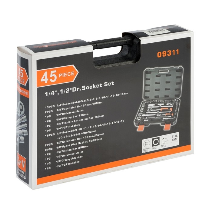 Набор инструментов автомобильный KINGQUEEN WIB-60007-24, 24 зуба, 1/2 1/4", 45 предметов