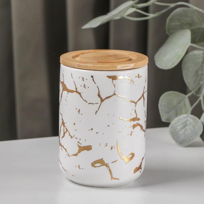 Банка для хранения сыпучих продуктов Gold, 350 мл, 8&times;12 см, керамическая, цвет белый