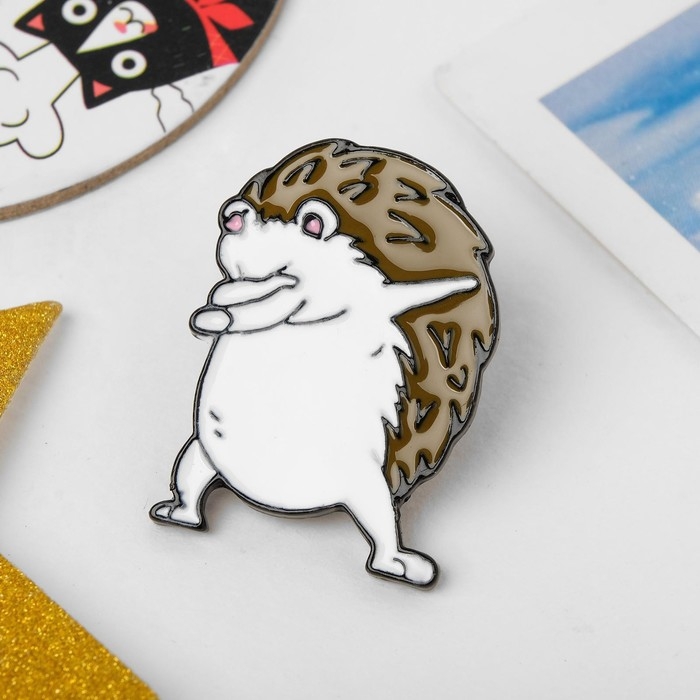 Значок &laquo;Ёж&raquo; хайп, цвет бело-коричневый в чёрном металле