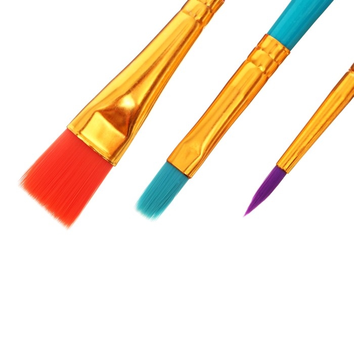 Набор кистей Синтетика 3 штуки ЗХК "Цветик" №10 (круглая №: 5; плоские №: 6,14)