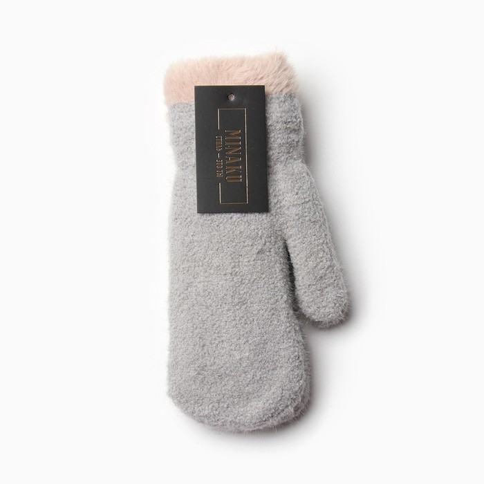 Варежки женские на иск.меху MINAKU опушка 22 см серый Варежки женские на иск.меху MINAKU опушка 22 см серый