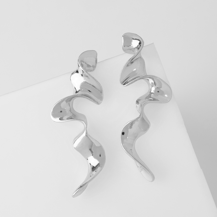 Серьги металл &laquo;Блеск&raquo; волна, цвет серебро