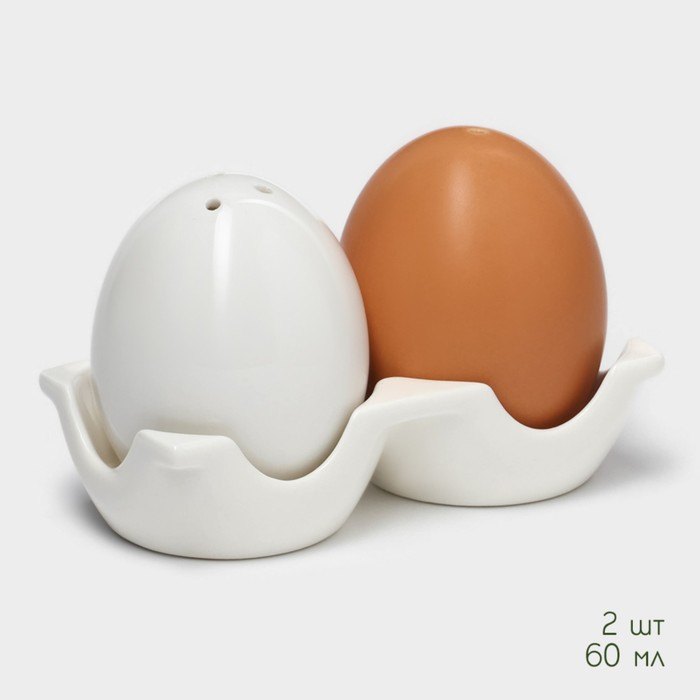 Набор фарфоровый для специй BellaTenero &laquo;Яйца&raquo;, 3 предмета: солонка 60 мл, перечница 60 мл, подставка, цвет белый и бежевый