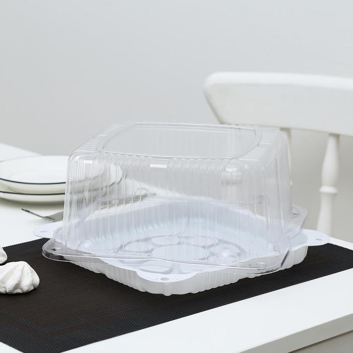 Тортовница пластиковая одноразовая с разъёмной крышкой УТ47, квадратная, внешний размер 24,8×24,8×10,6 см, внутренний 21,4×21,4 см, цвет прозрачный Тортовница пластиковая одноразовая с разъёмной крышкой УТ47, квадратная, внешний размер 24,8×24,8×10,6 см, внутренний 21,4×21,4 см, цвет прозрачный