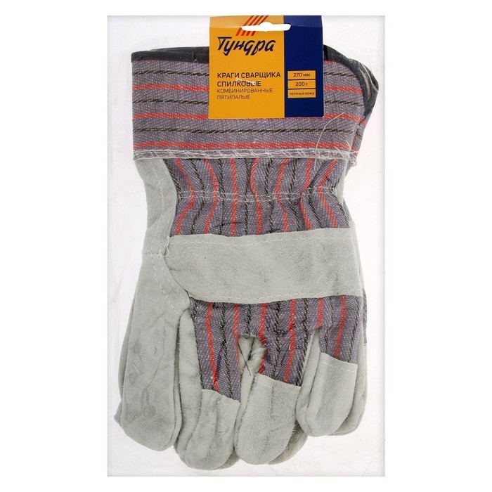 Краги сварщика спилковые ТУНДРА, комбинированные, пятипалые, телячья кожа, 270 мм, 200 г Краги сварщика спилковые ТУНДРА, комбинированные, пятипалые, телячья кожа, 270 мм, 200 г