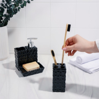 Набор аксессуаров для ванной комнаты &laquo;Ромбы&raquo;, 4 предмета (дозатор 230 мл, мыльница, 2 стакана), цвет чёрный