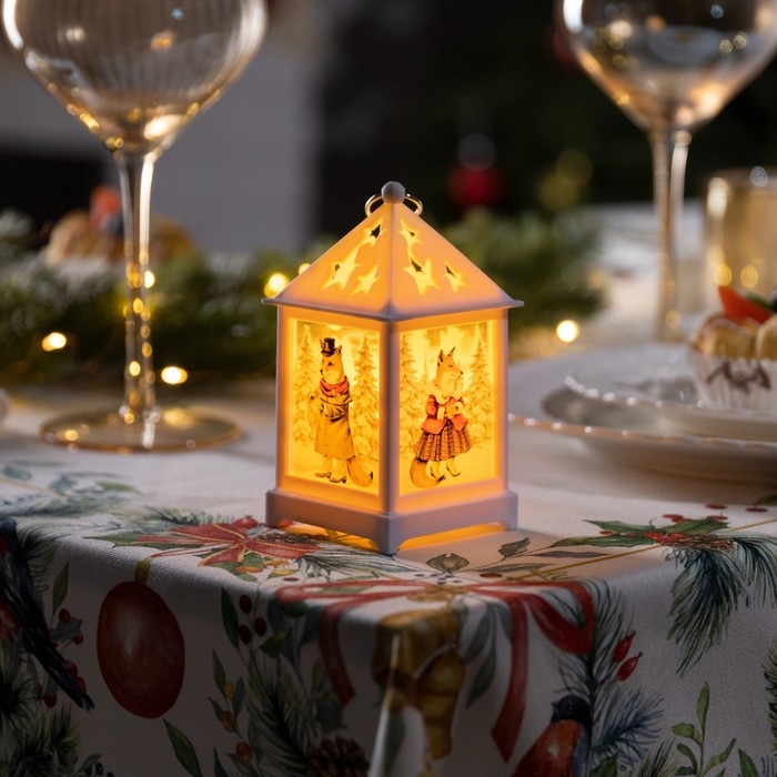 Светодиодная фигура &laquo;Белый фонарь с лисами&raquo; 6.3 &times; 12 &times; 6.3 см, пластик, батарейки AG13х3 (в комплекте), свечение тёплое белое