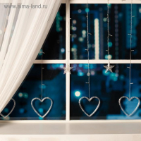 Гирлянда &laquo;Бахрома&raquo; 2.4 &times; 0.9 м с насадками &laquo;Сердце&raquo;, IP20, прозрачная нить, 186 LED, свечение тёплое белое, 8 режимов, 220 В