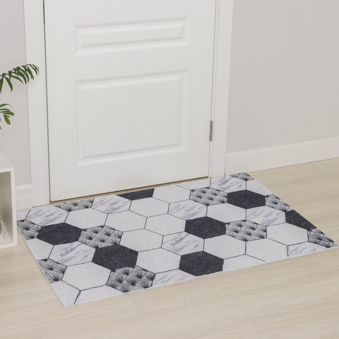 Коврик придверный грязезащитный Доляна &laquo;Мрамор&raquo;, вырезной, 80&times;120 см, цвет серый