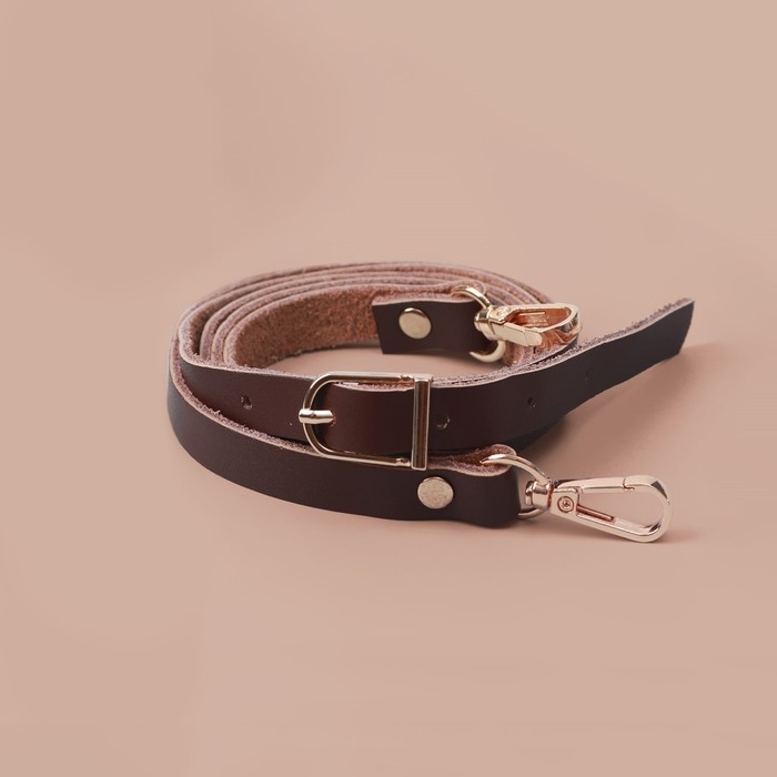 Ручка для сумки из натуральной кожи, с карабинами, 125 × 1,2 см, цвет коричневый Ручка для сумки из натуральной кожи, с карабинами, 125 × 1,2 см, цвет коричневый