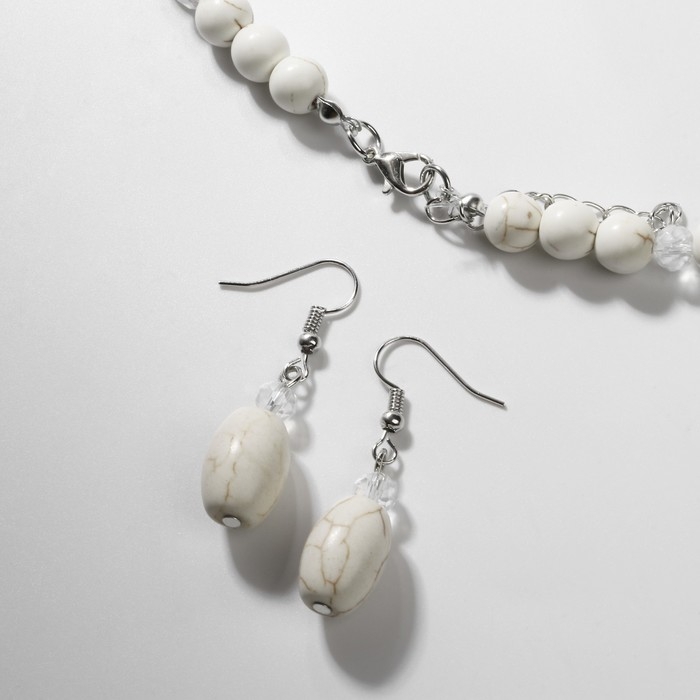 Набор 3 предмета: серьги, бусы, браслет &laquo;Натурель&raquo;, бусины №8, цвет белый, 42 см