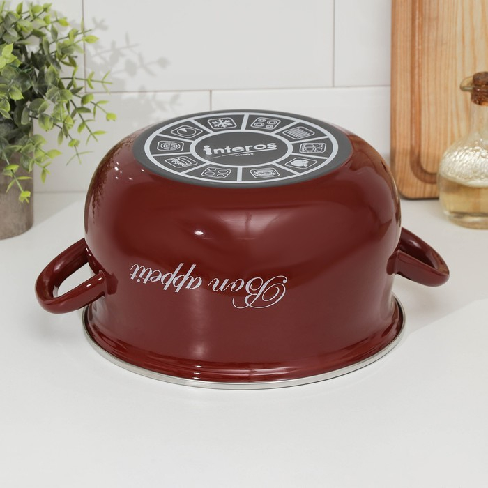 Кастрюля эмалированная &laquo;Бордо&raquo;, 5,1 л, стеклянная крышка, индукция, цвет бордовый