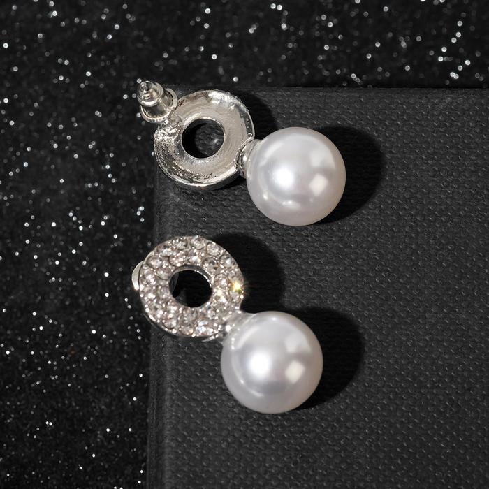 Серьги с жемчугом &laquo;Грейс&raquo; на колечке, цвет белый в серебре