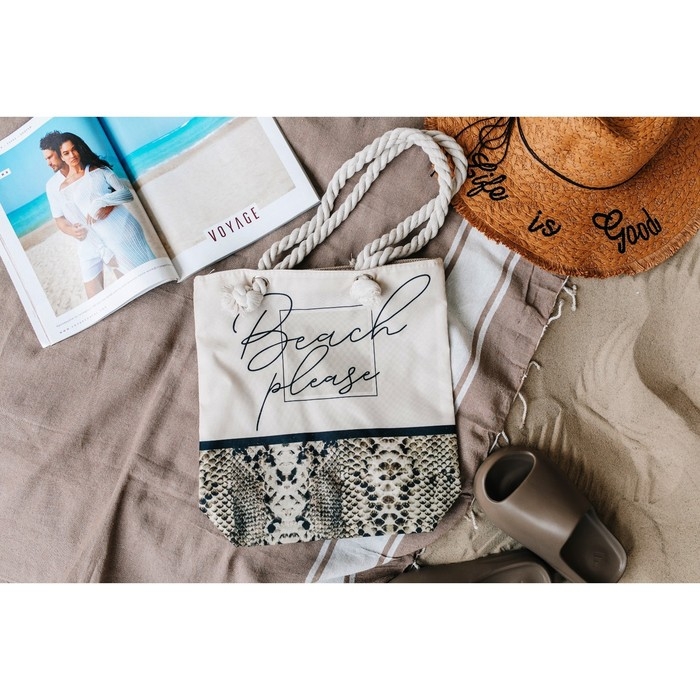 Сумка женская пляжная на молнии, цвет белый Сумка женская пляжная на молнии, цвет белый