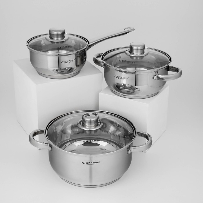 Набор кастрюль &laquo;Гретта&raquo;, 3 предмета: кастрюли 2,2 л, 4,2 л, ковш 1,6 л, капсульное дно, индукция