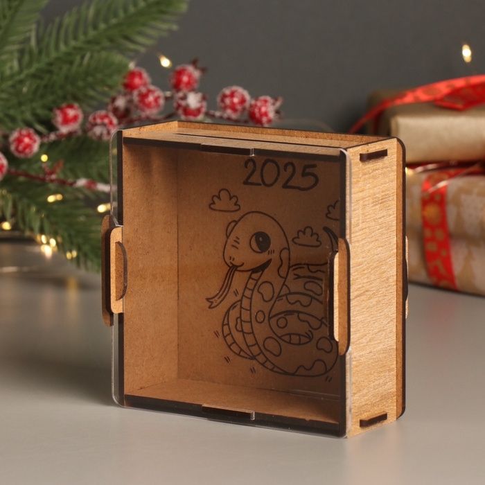 Новогодняя копилка с акрилом Новогодняя копилка с акрилом "Змея. Милашка" 12х12х4 см