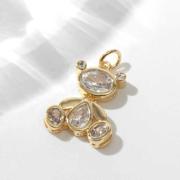 Подвеска родированная &laquo;Медвежонок&raquo;, цвет белый в золоте