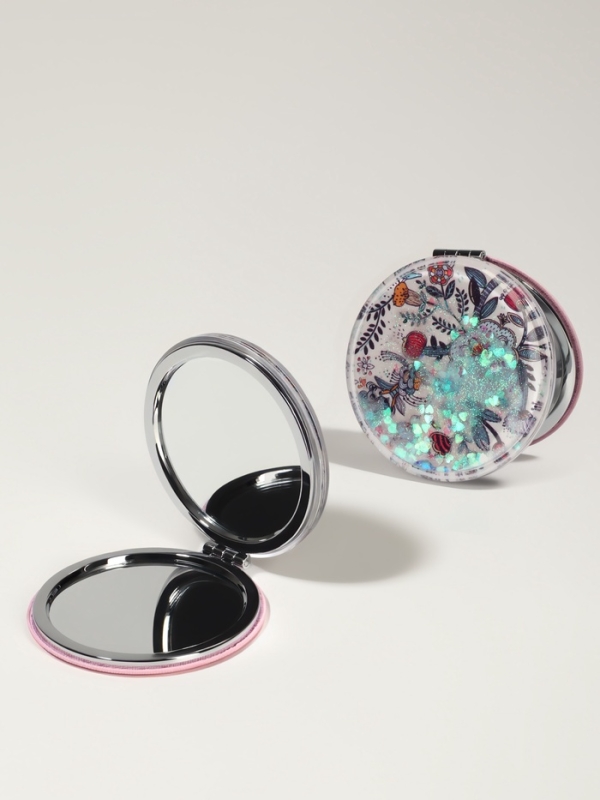 Зеркало складное &laquo;Цветы&raquo;, d = 7,2 см, с увеличением, цвет белый/фиолетовый