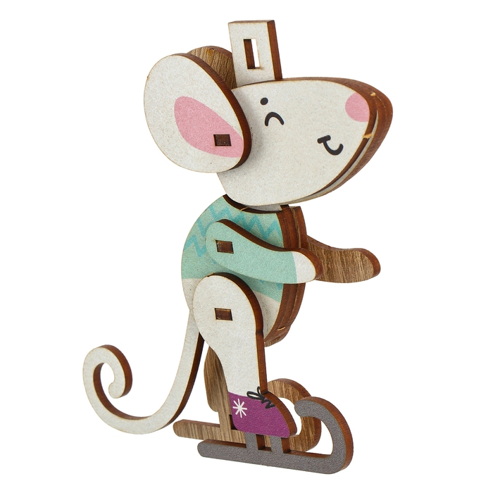 Ёлочная игрушка - подвеска деревянная сборная &laquo;Новый год! Мышонок&raquo;