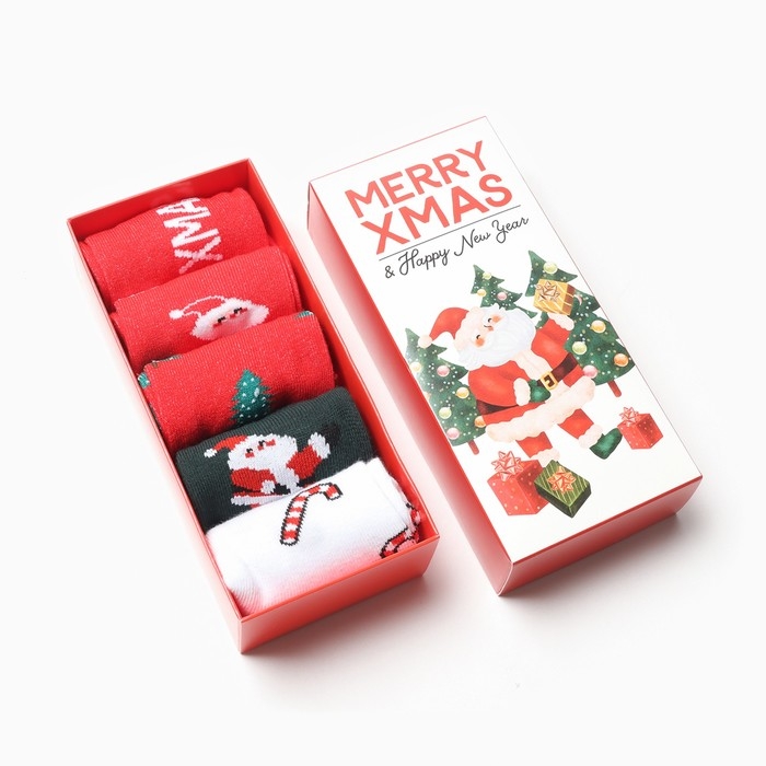Набор новогодний женских носков KAFTAN "Merry XMAS" размер 36-39 (23-25 см), 5 пар