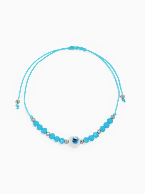 Браслет-оберег «Глазик» на нити, голубой в серебре Браслет-оберег «Глазик» на нити, голубой в серебре