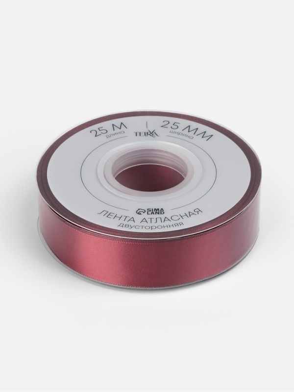 Лента атласная двухсторонняя №0789 25мм*25&plusmn;1м бордовый TR