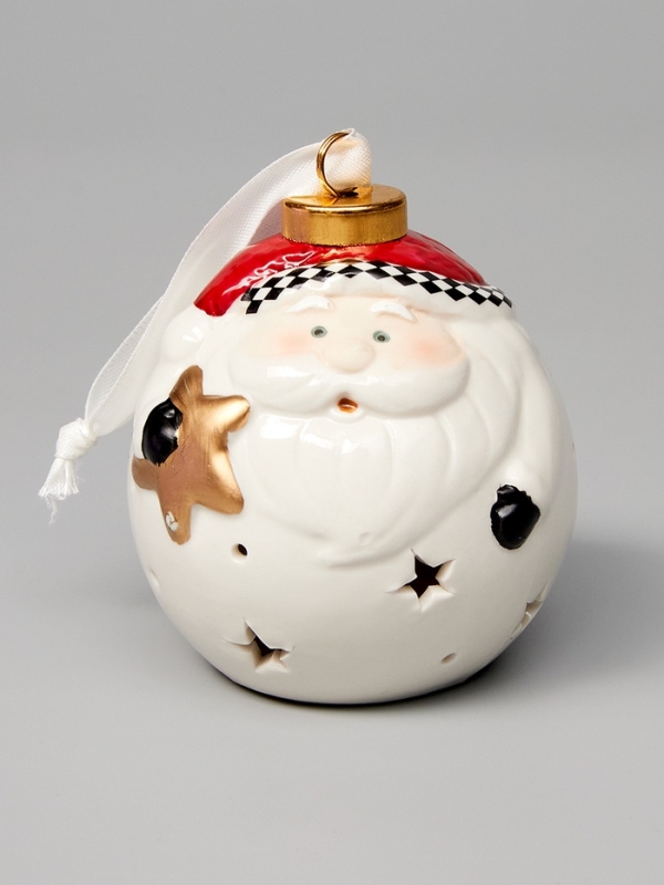 Елочный шар "Дед Мороз" 10х8.6х8.6, 1 LED, LR44x3(в компл.), Т/БЕЛЫЙ